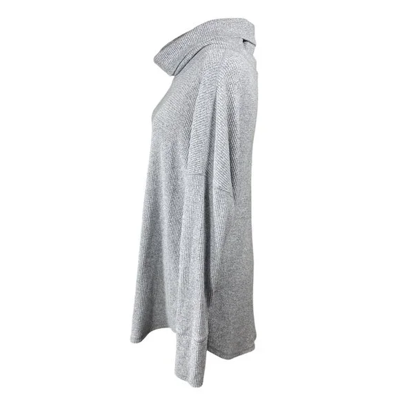 Time & Tru Waffle Knit Tunic Top Cowl Neck Grey Size XL Extra Large Lounge Shirt - Picture 2 of 6